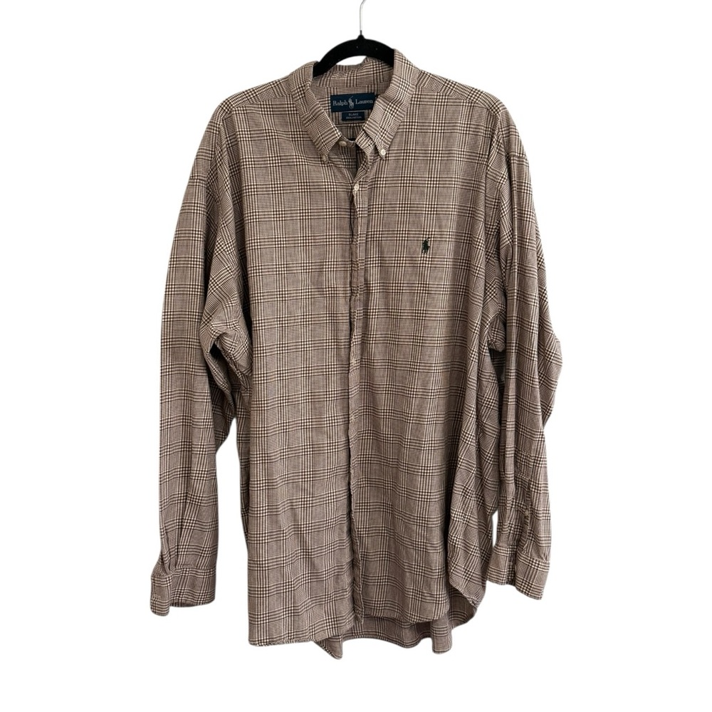 Polo Ralph Lauren Blake Plaid Button Down Shirt XXL Brown Tan Classic Fit Pony - Picture 3 of 8